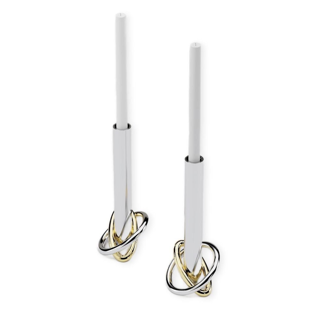 ANNA NEW YORK SET OF 2 RING CANDLEHOLDERS CANDLESTICKS SILVER/GOLD NWOT